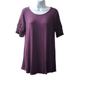 Women lot of 3 Zenana Premium Black Blue Purple Lace Stretchy Shortsleeve Blouse